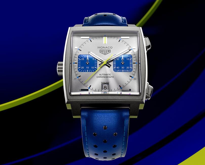 泰格豪雅摩納哥系列競速藍計時碼表，展現賽車激情